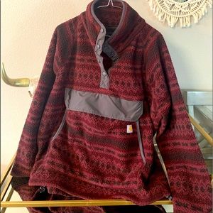 Carhartt, burgundy and black Aztec print, fleece sweater, worn only once!!